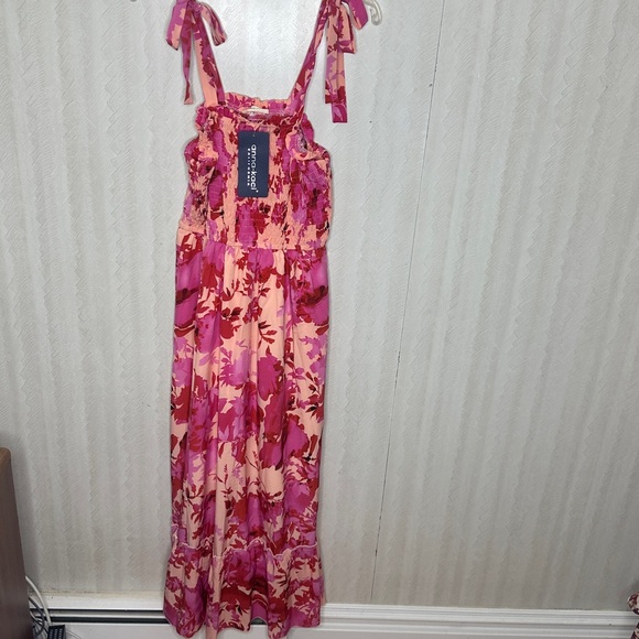 🔥🆕 ANNA-KACI CALIFORNIA Floral Tie-Shoulder Frill Trim Smocked Dress medium - Picture 11 of 13